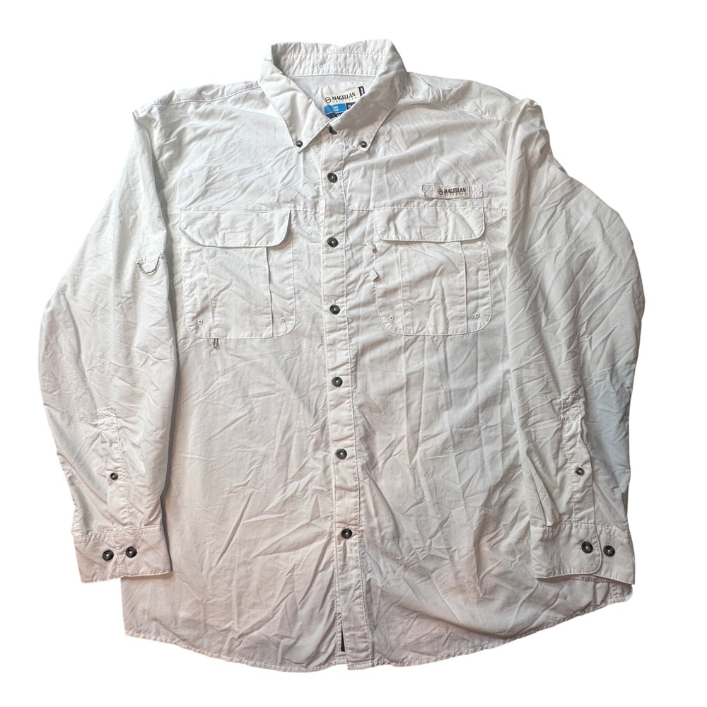 Magellan Shirt Mens XL White Fish Gear Laguna Madre Fishing Long Sleeve Relaxed